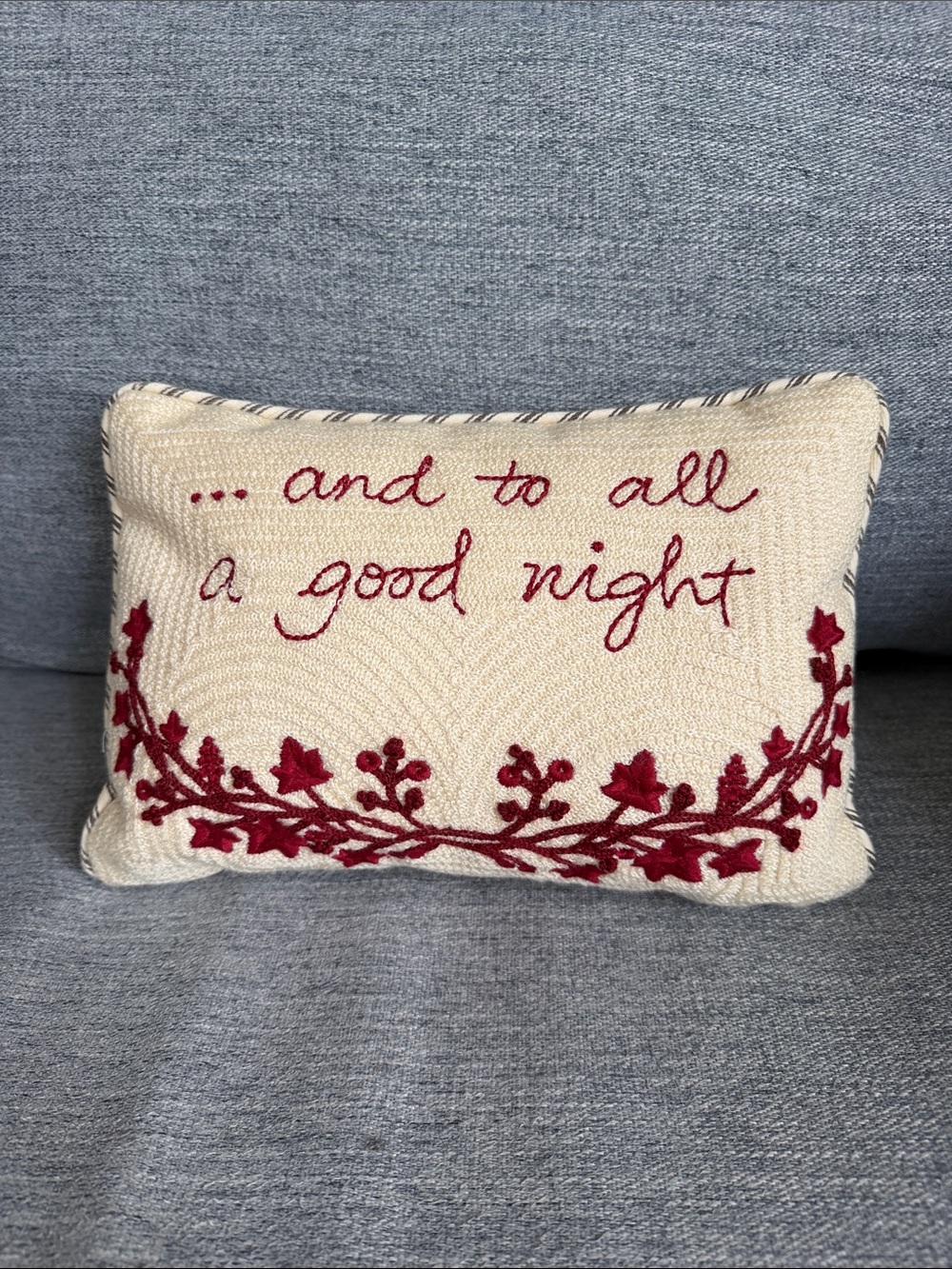 Pottery Barn “…And To All A Good Night” Embroidered Christmas Lumbar Pillow